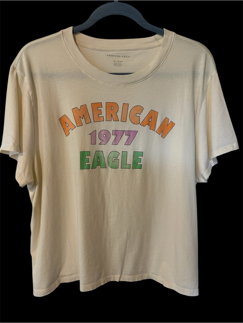 American Eagle Cream Crewneck Tee with Subtle Logo